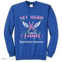 Thyroid Cancer My Hero Is Now My Angel Wings Retro Great Gift Sweatshirt thumb 0