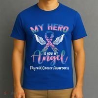Thyroid Cancer My Hero Is Now My Angel Wings Retro Great Gift T-Shirt thumb 3