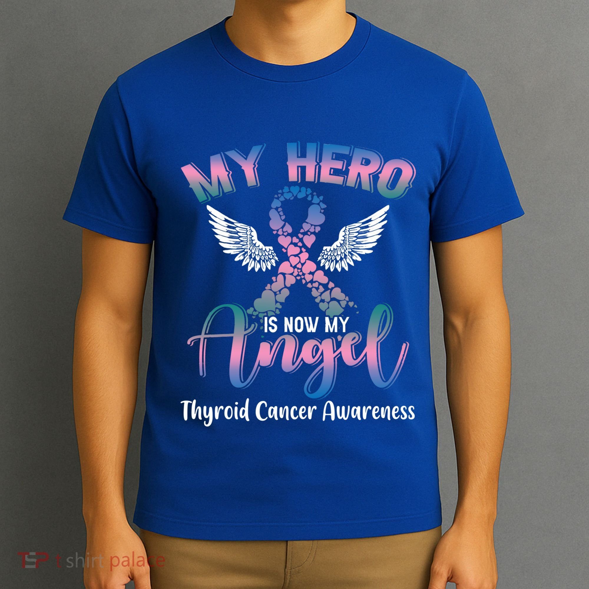 Thyroid Cancer My Hero Is Now My Angel Wings Retro Great Gift T-Shirt