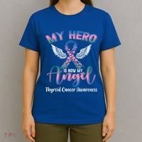 Thyroid Cancer My Hero Is Now My Angel Wings Retro Great Gift T-Shirt thumb 4