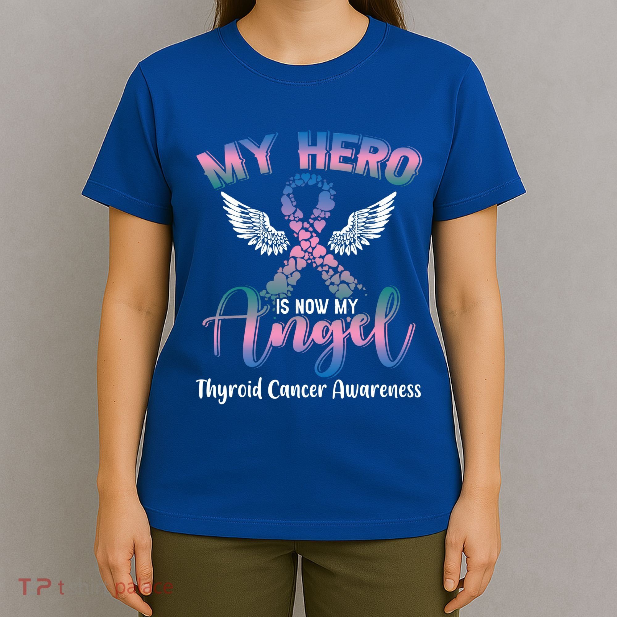 Thyroid Cancer My Hero Is Now My Angel Wings Retro Great Gift T-Shirt