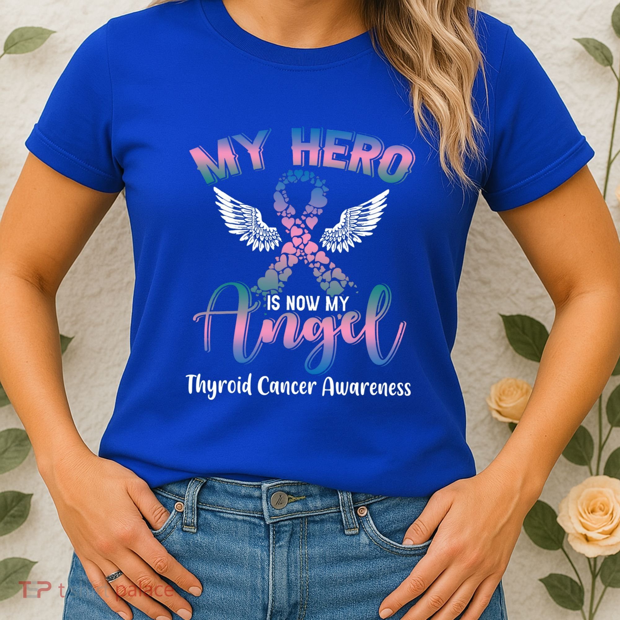 Thyroid Cancer My Hero Is Now My Angel Wings Retro Great Gift Women's T-Shirt