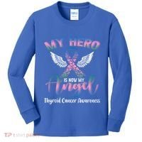 Thyroid Cancer My Hero Is Now My Angel Wings Retro Great Gift Kids Long Sleeve Shirt thumb 0