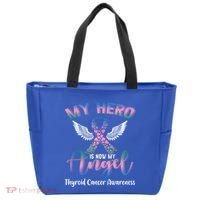 Thyroid Cancer My Hero Is Now My Angel Wings Retro Great Gift Tote Bag thumb 0