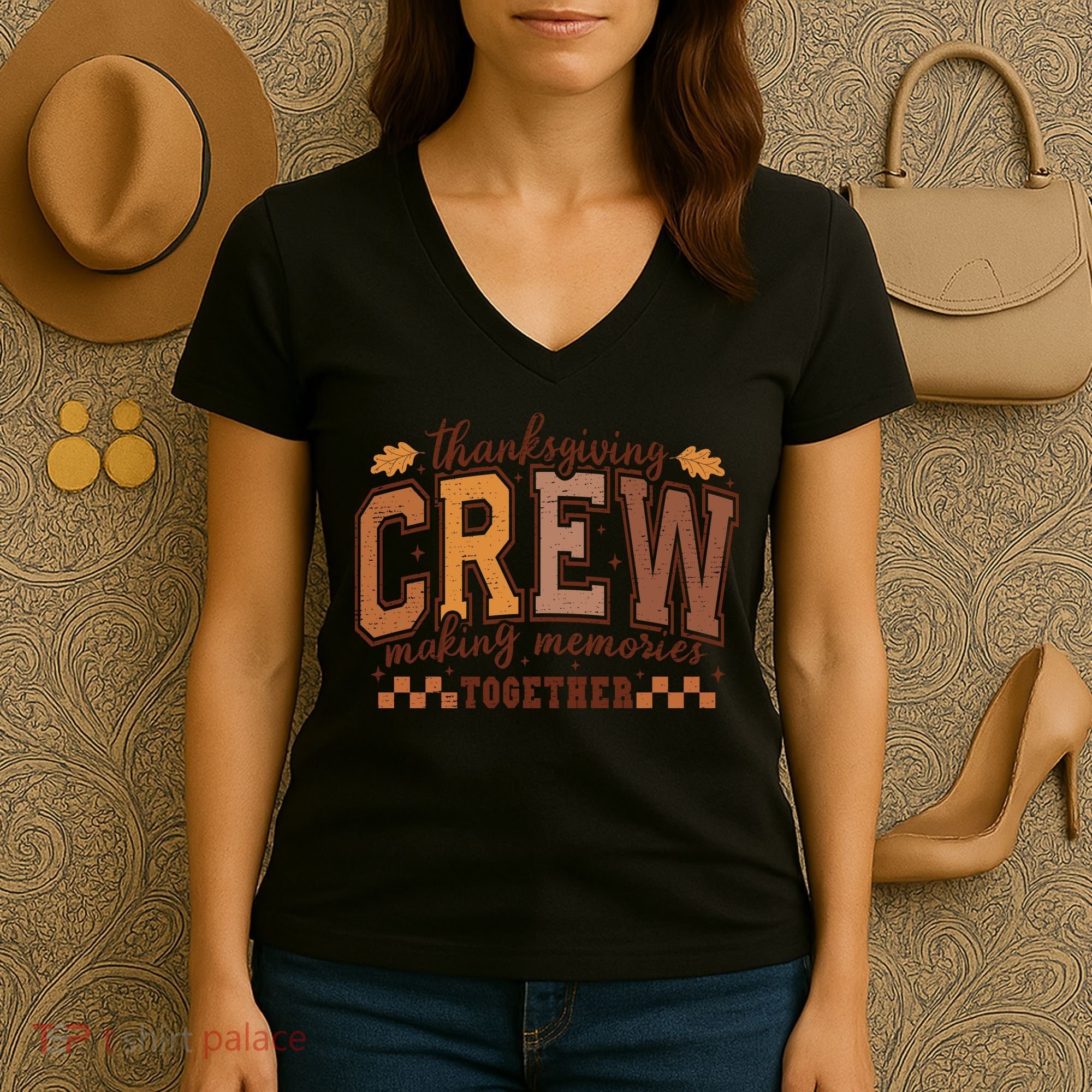 Thanksgiving Crew Making Memories Together Women's V-Neck T-Shirt