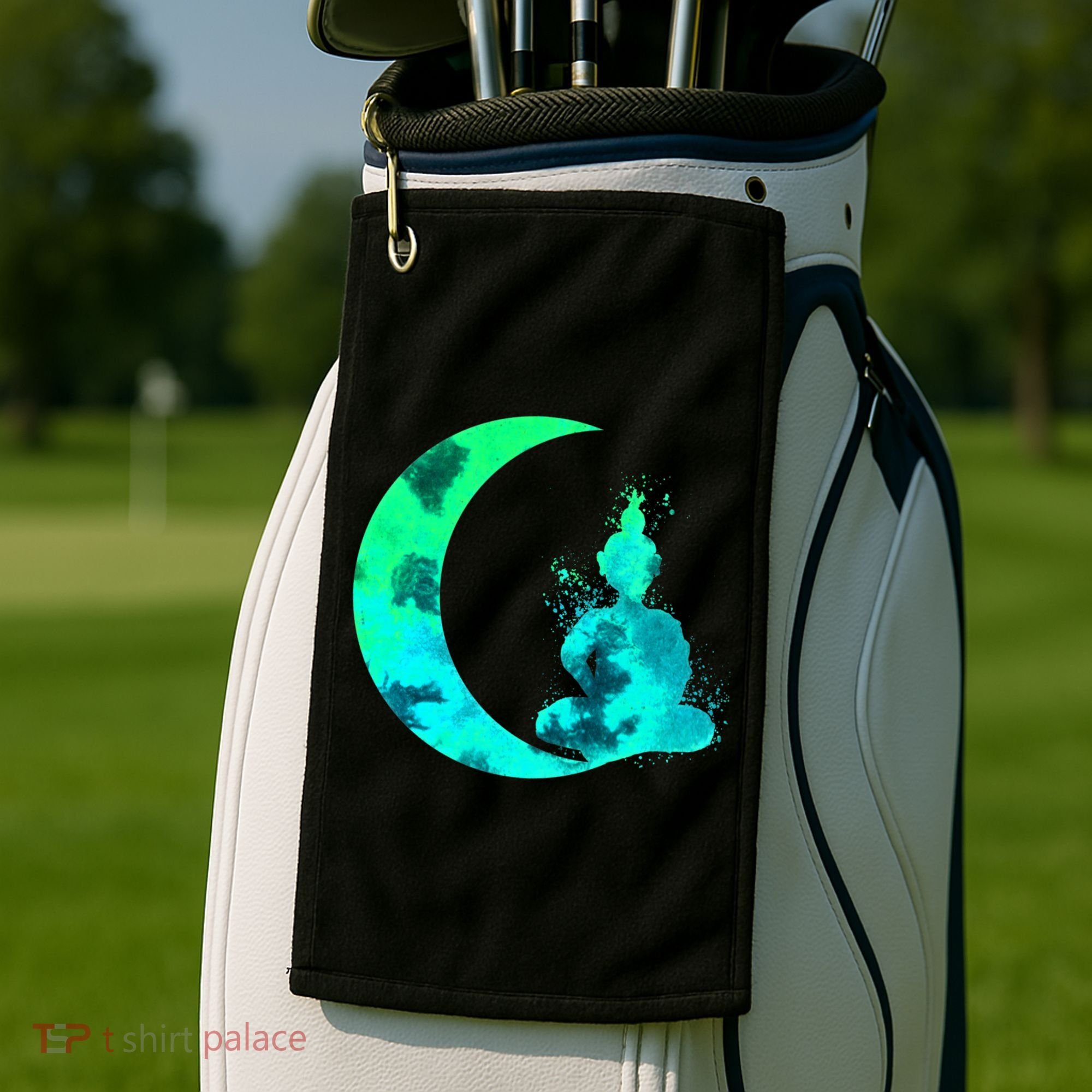 Turquoise Crescent Moon And Buddha Gift Golf Towel