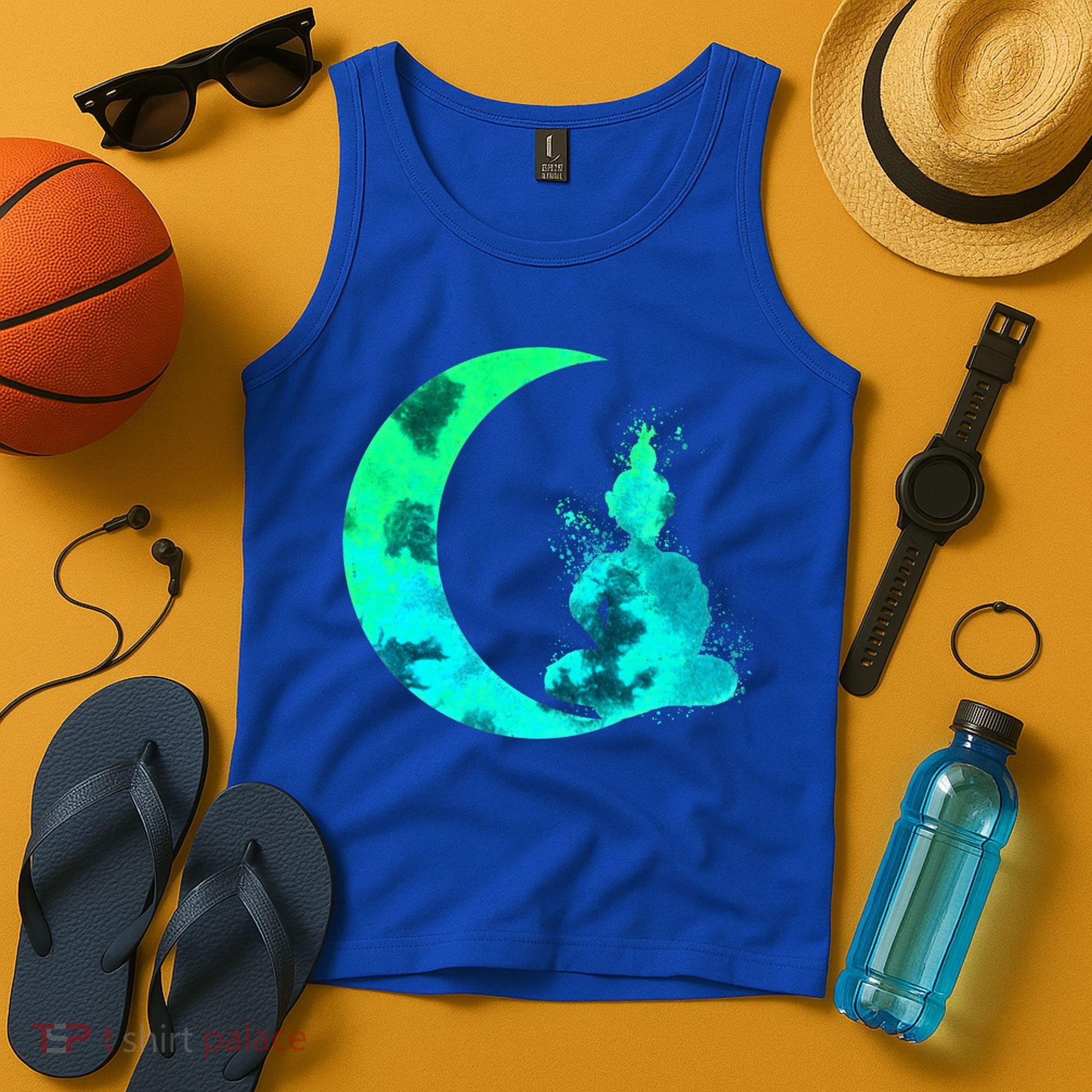 Turquoise Crescent Moon And Buddha Gift Tank Top