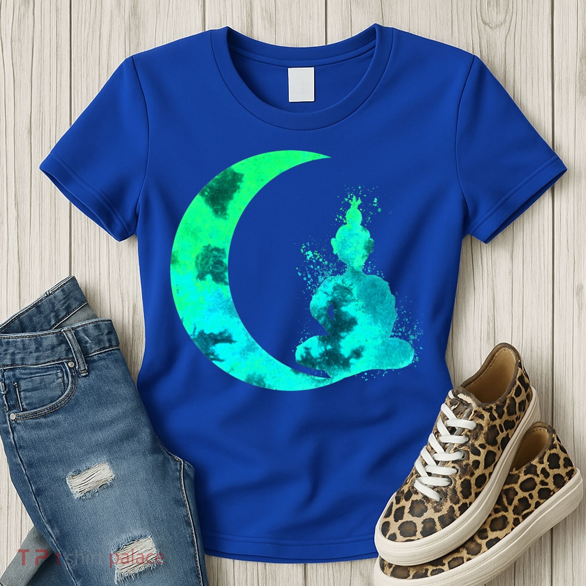Turquoise Crescent Moon And Buddha Gift Women's T-Shirt