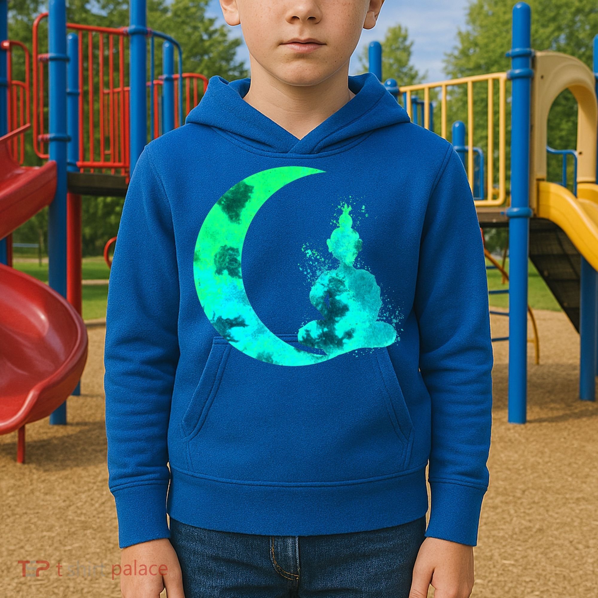 Turquoise Crescent Moon And Buddha Gift Kids Hoodie