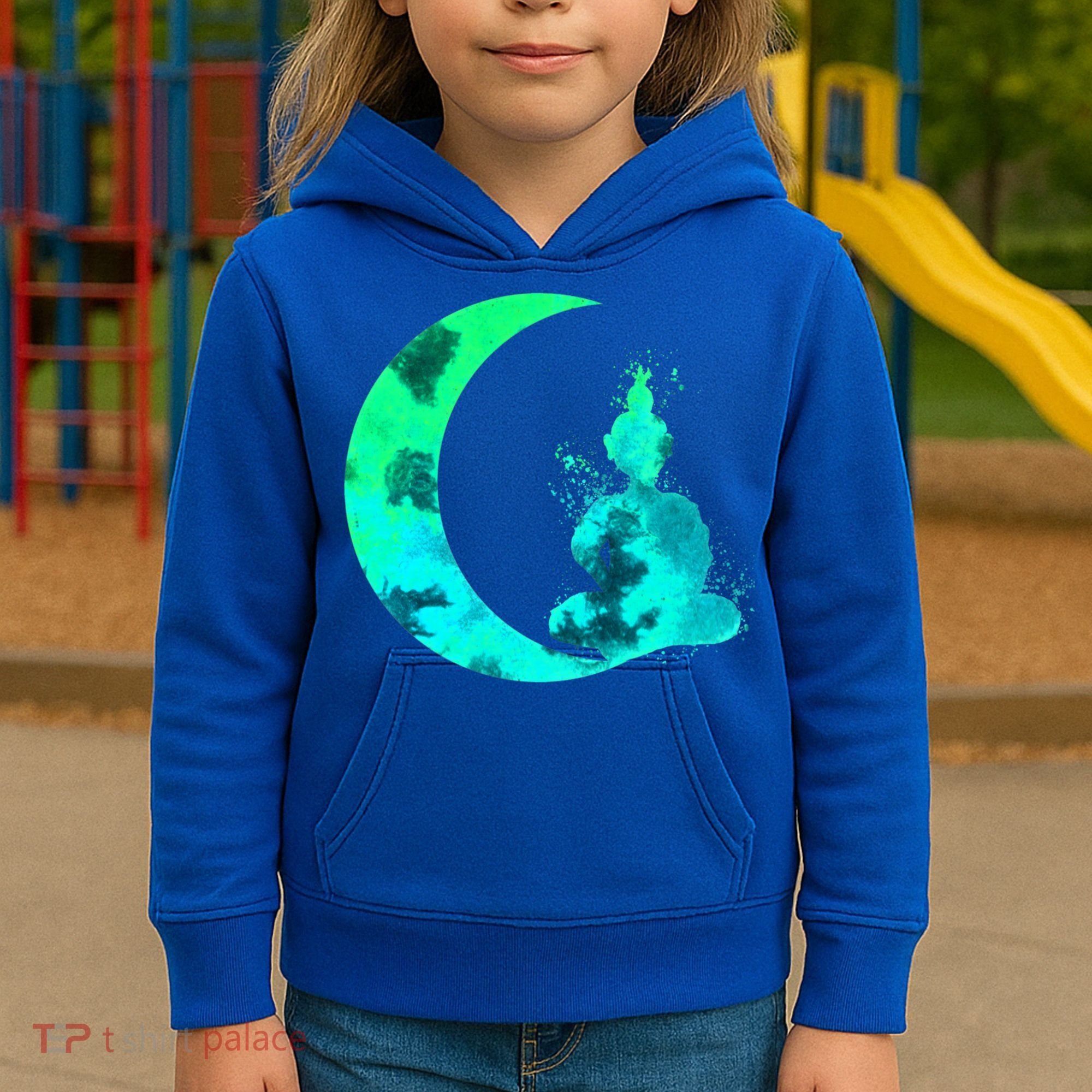 Turquoise Crescent Moon And Buddha Gift Kids Hoodie