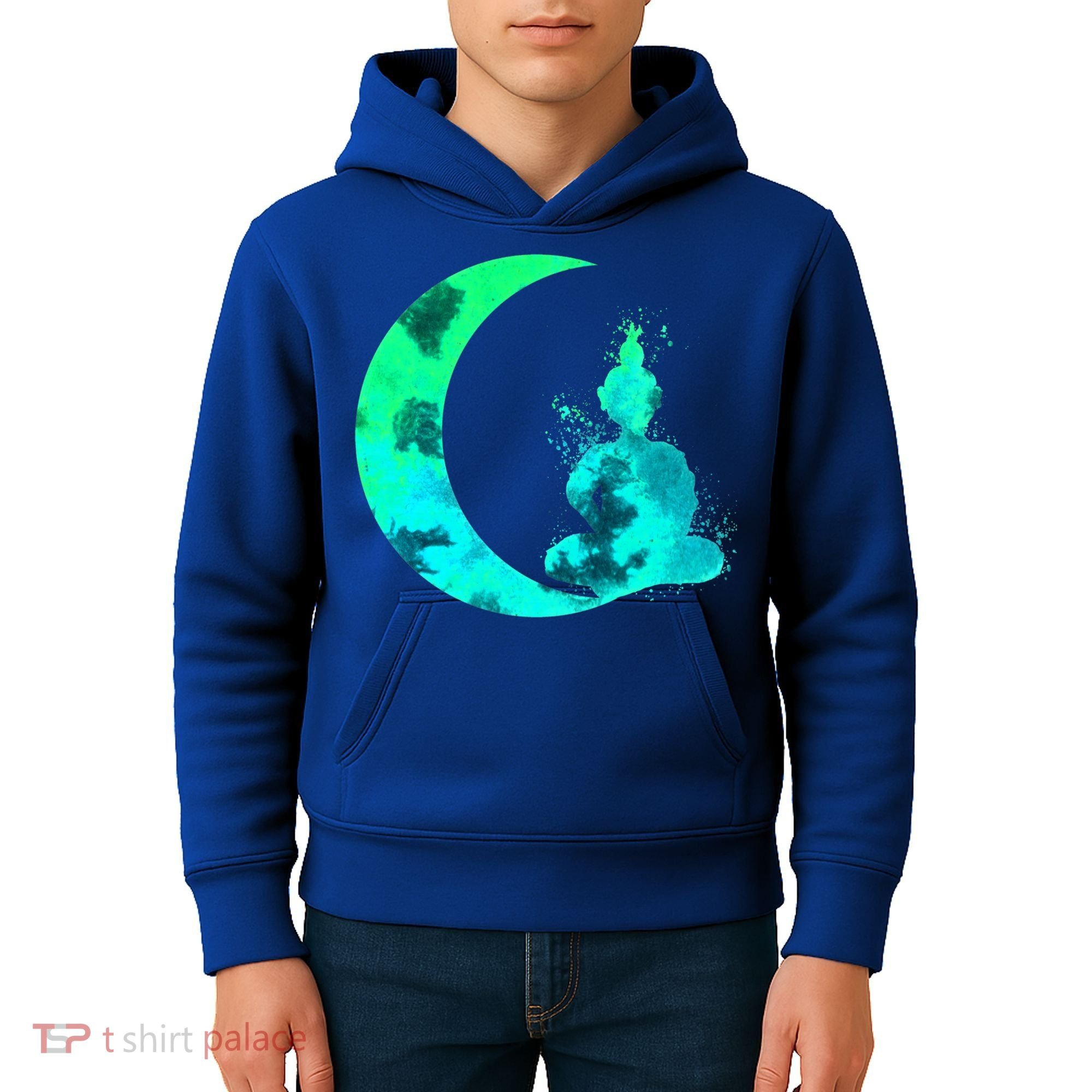 Turquoise Crescent Moon And Buddha Gift Kids Hoodie