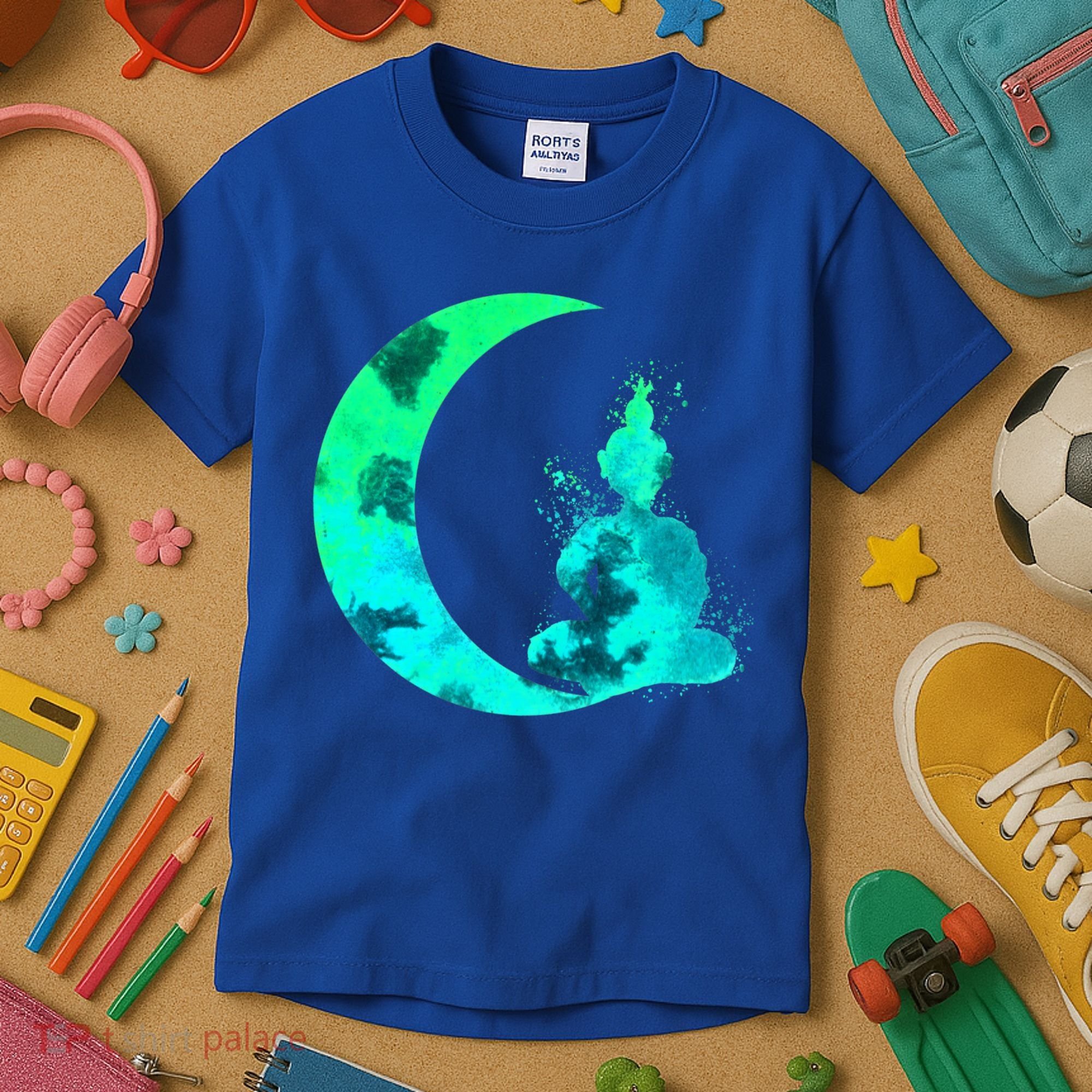 Turquoise Crescent Moon And Buddha Gift Kids T-Shirt