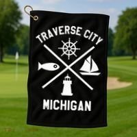 Traverse City Northern Michigan Sailing Boating Golf Towel thumb 1