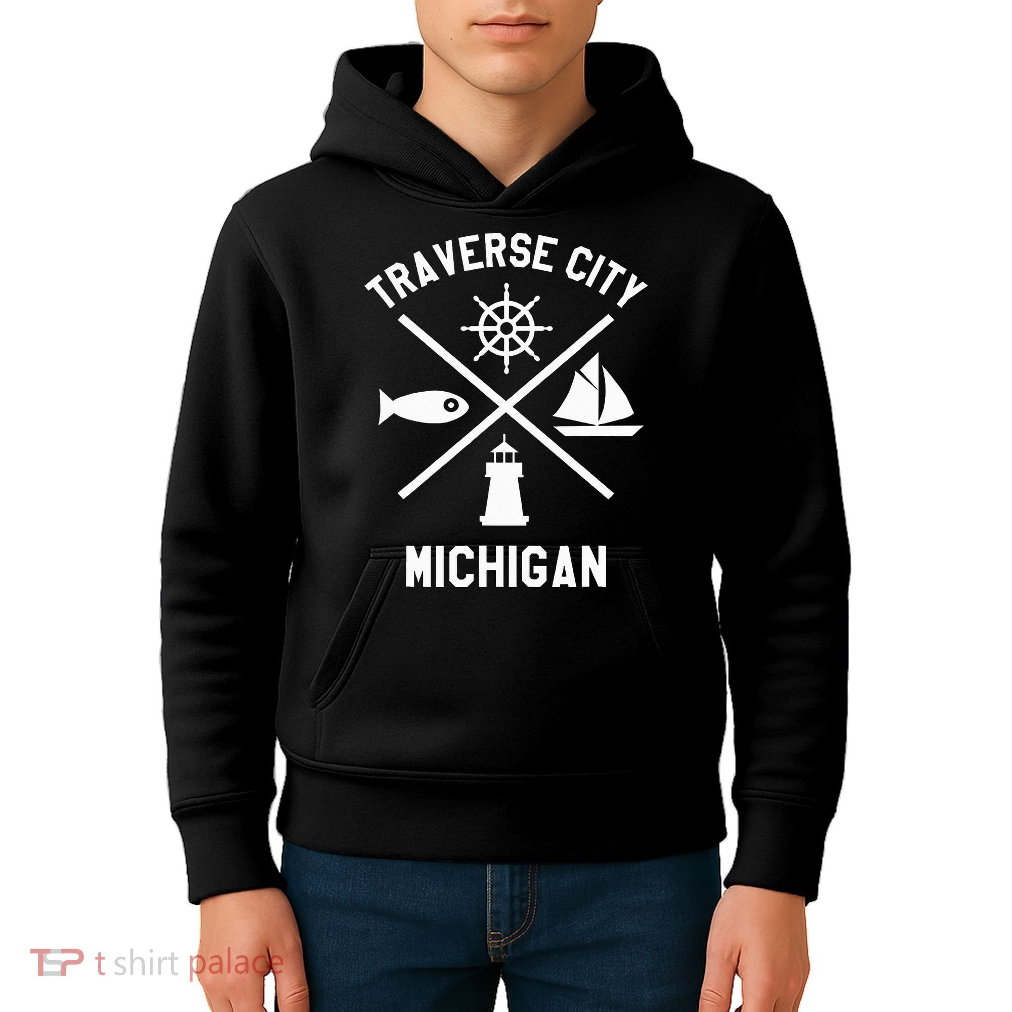 Traverse City Northern Michigan Sailing Boating Kids Hoodie