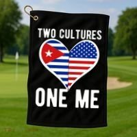 Two Cultures One Me Cuban American Heart Flag Golf Towel thumb 1