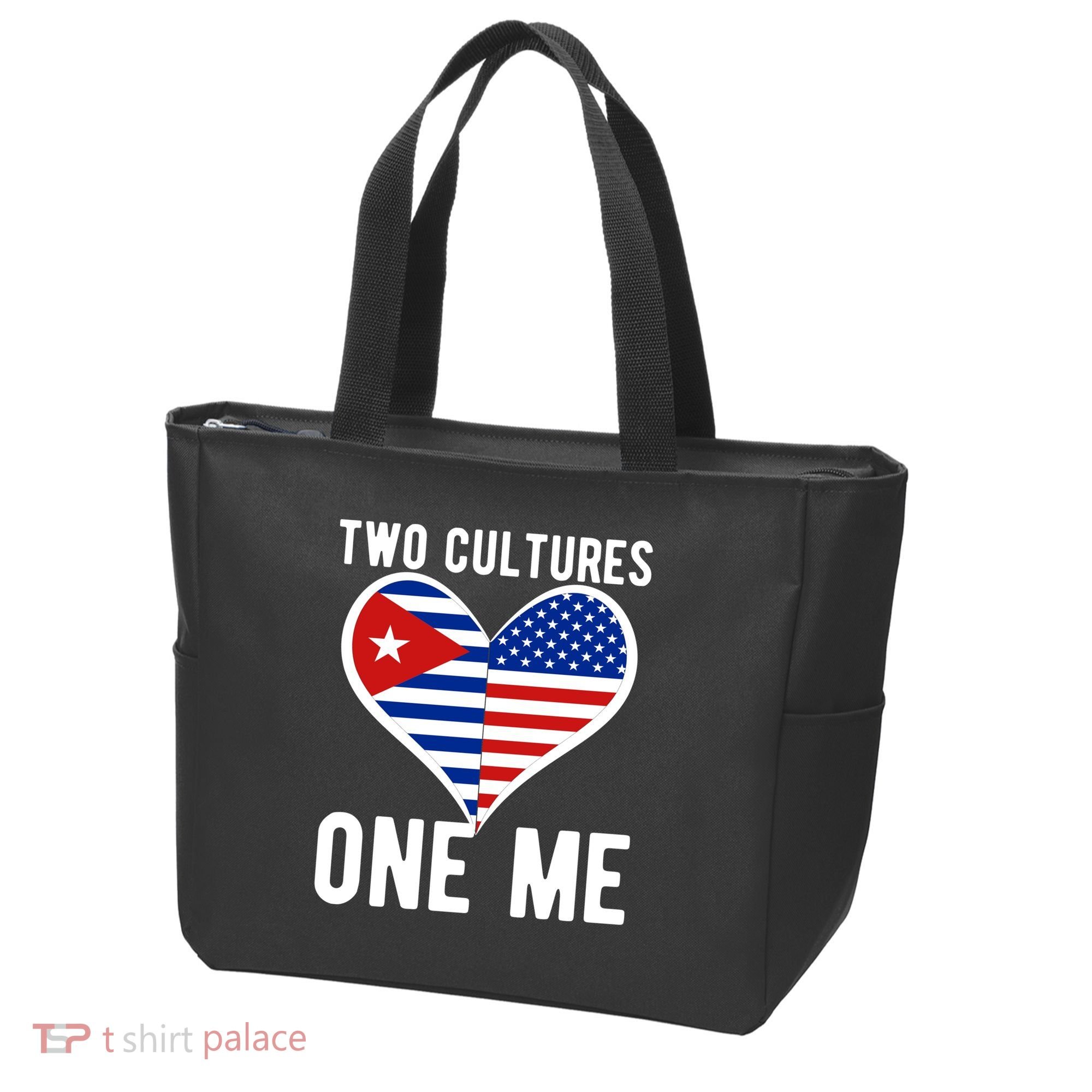 Two Cultures One Me Cuban American Heart Flag Tote Bag