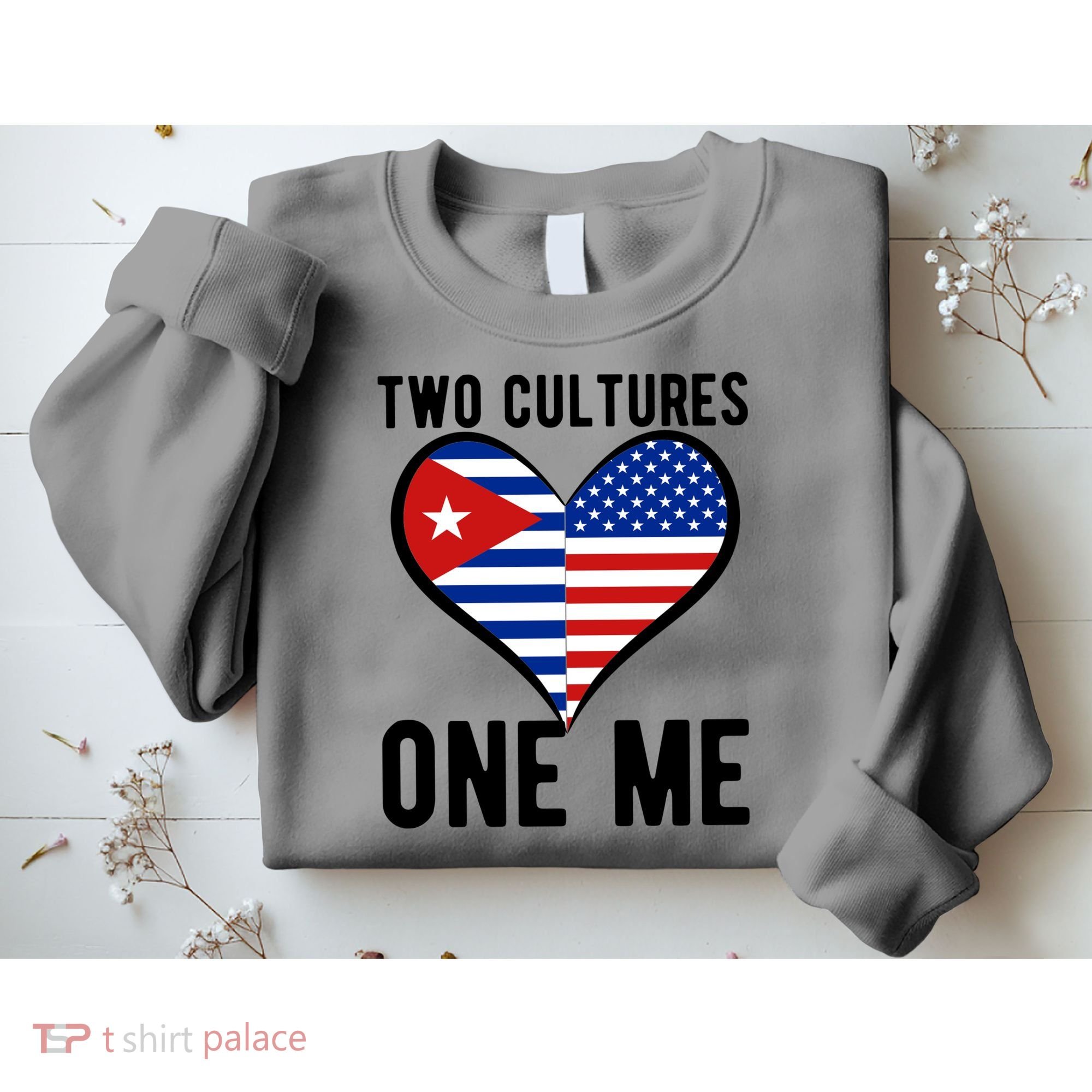 Two Cultures One Me Cuban American Heart Flag Sweatshirt