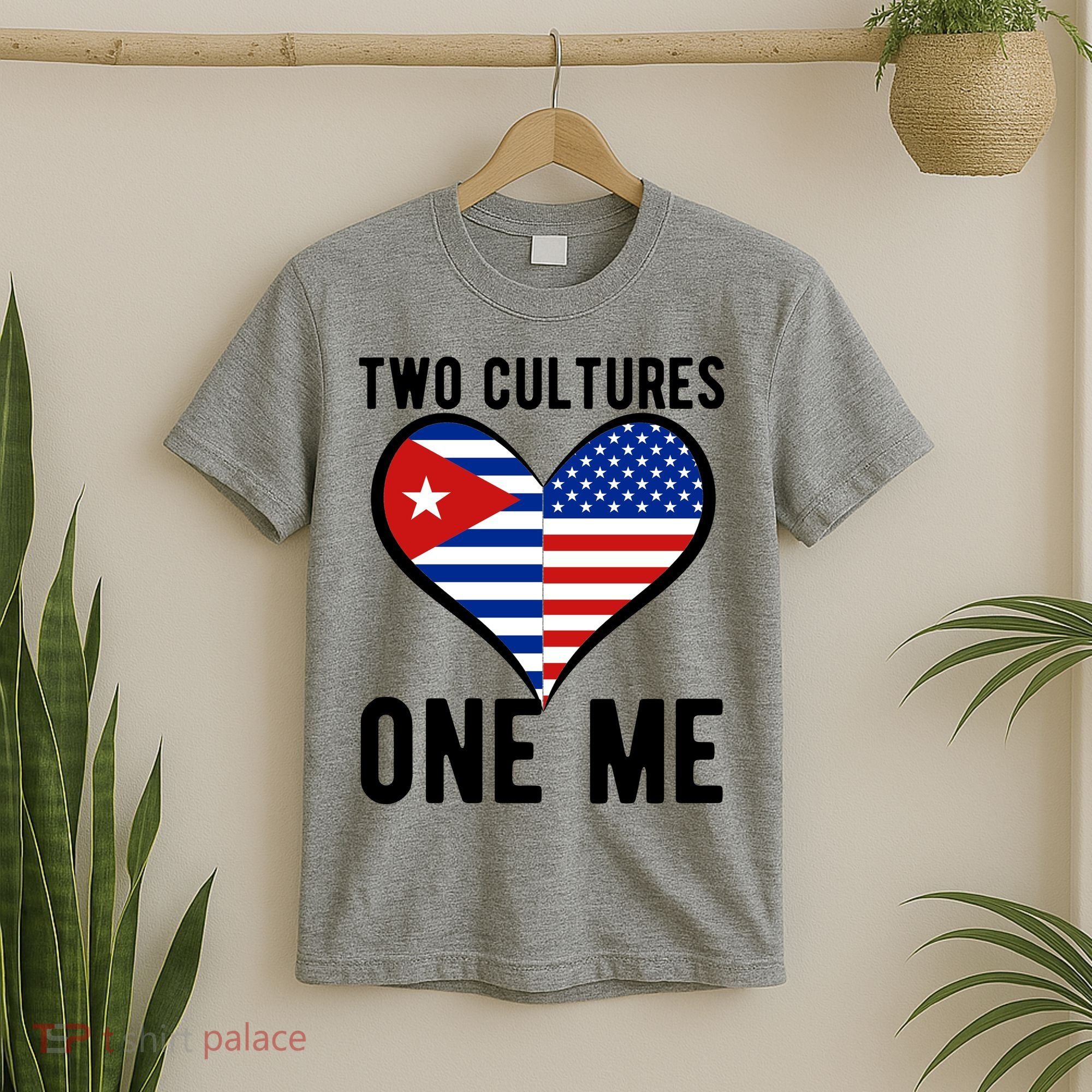 Two Cultures One Me Cuban American Heart Flag T-Shirt