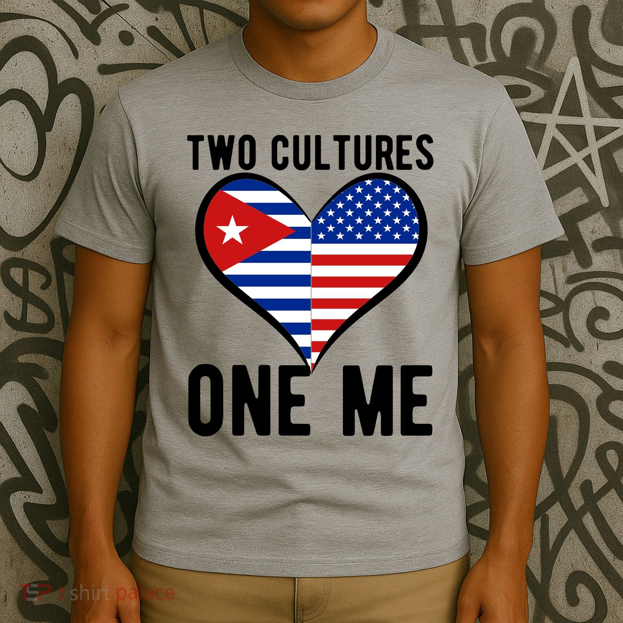 Two Cultures One Me Cuban American Heart Flag T-Shirt