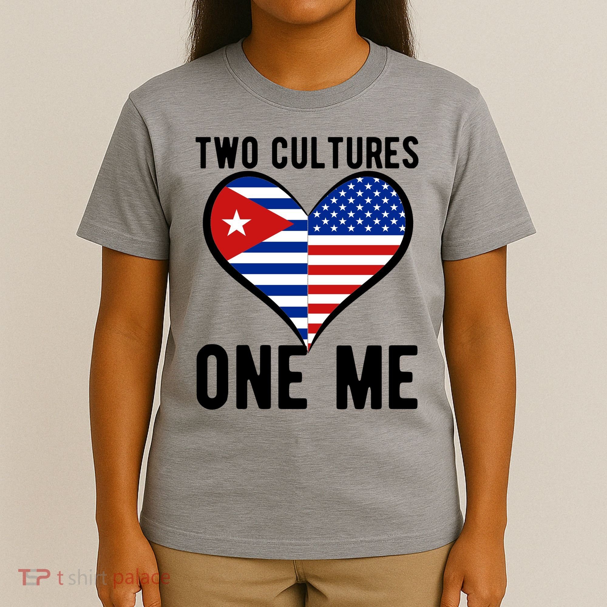 Two Cultures One Me Cuban American Heart Flag T-Shirt