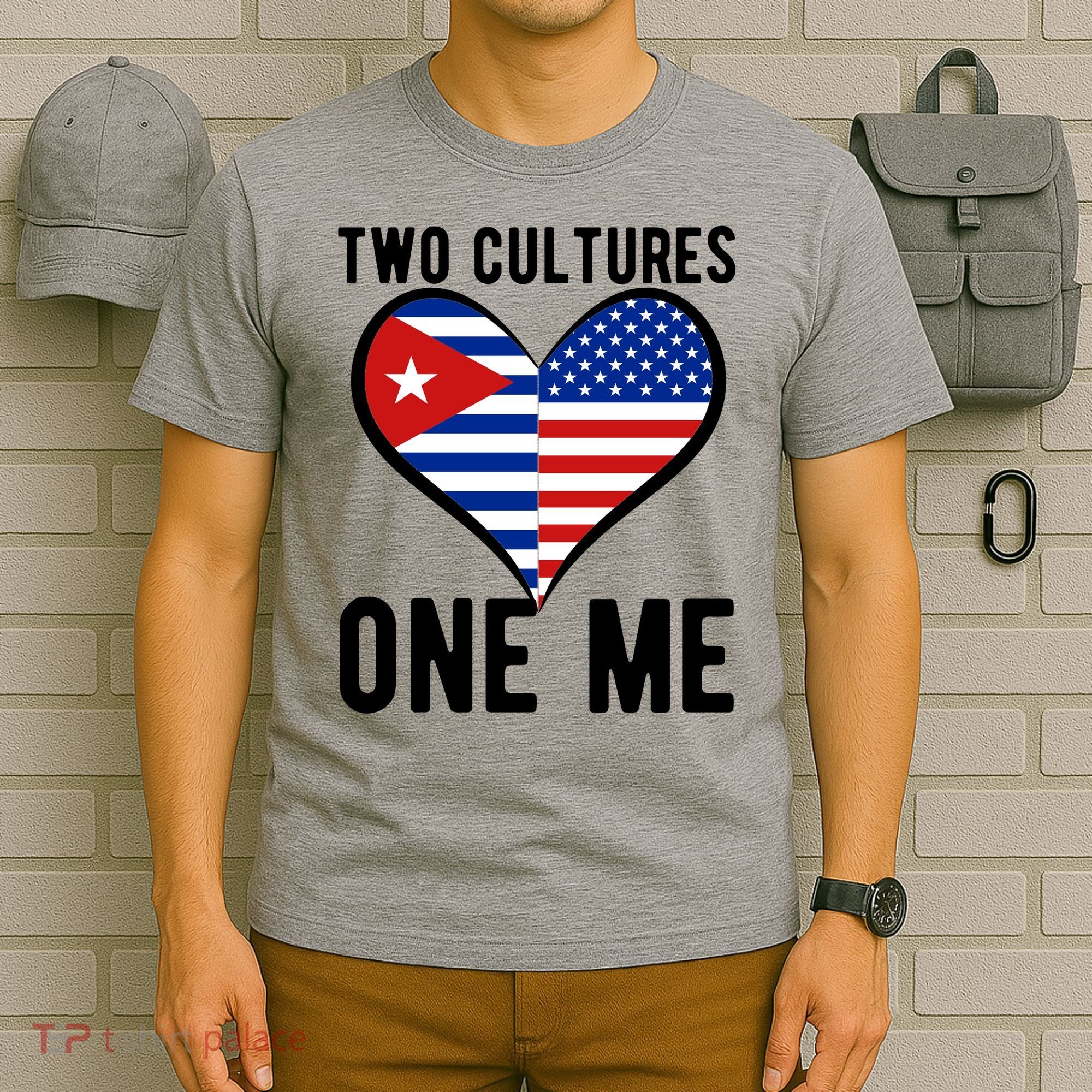 Two Cultures One Me Cuban American Heart Flag T-Shirt