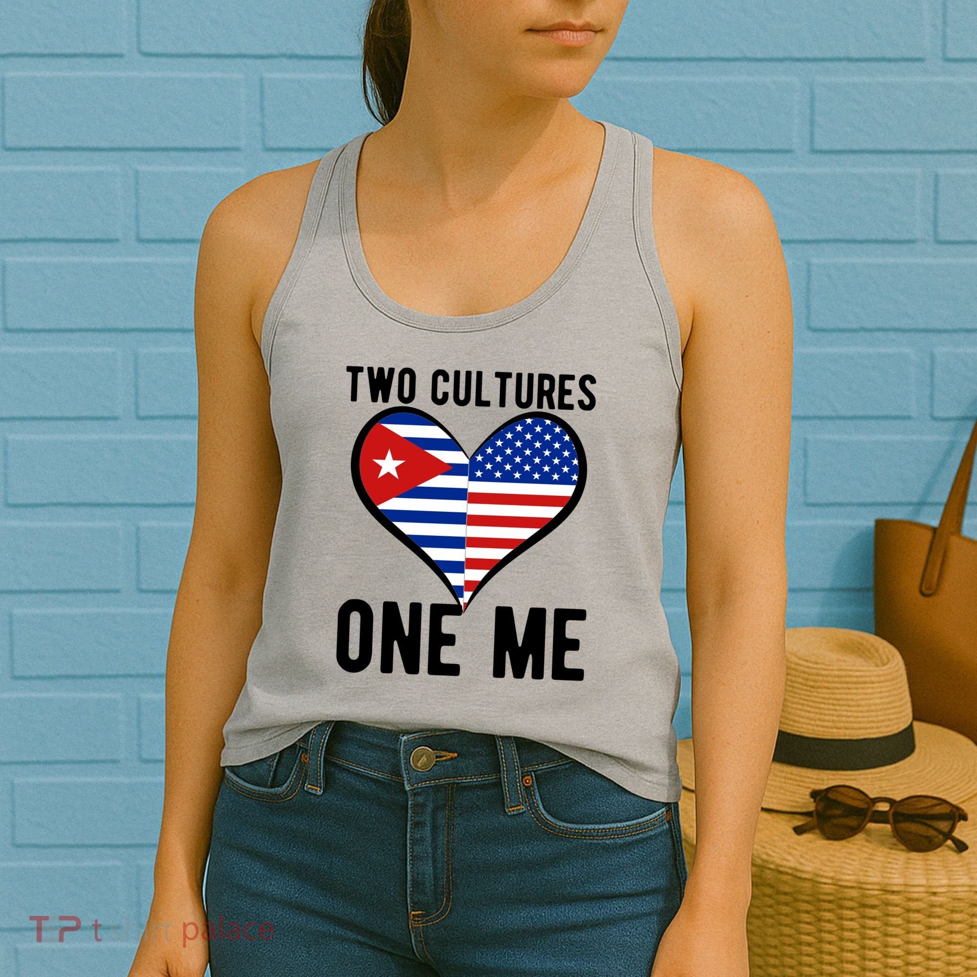 Two Cultures One Me Cuban American Heart Flag Women's Tank Top
