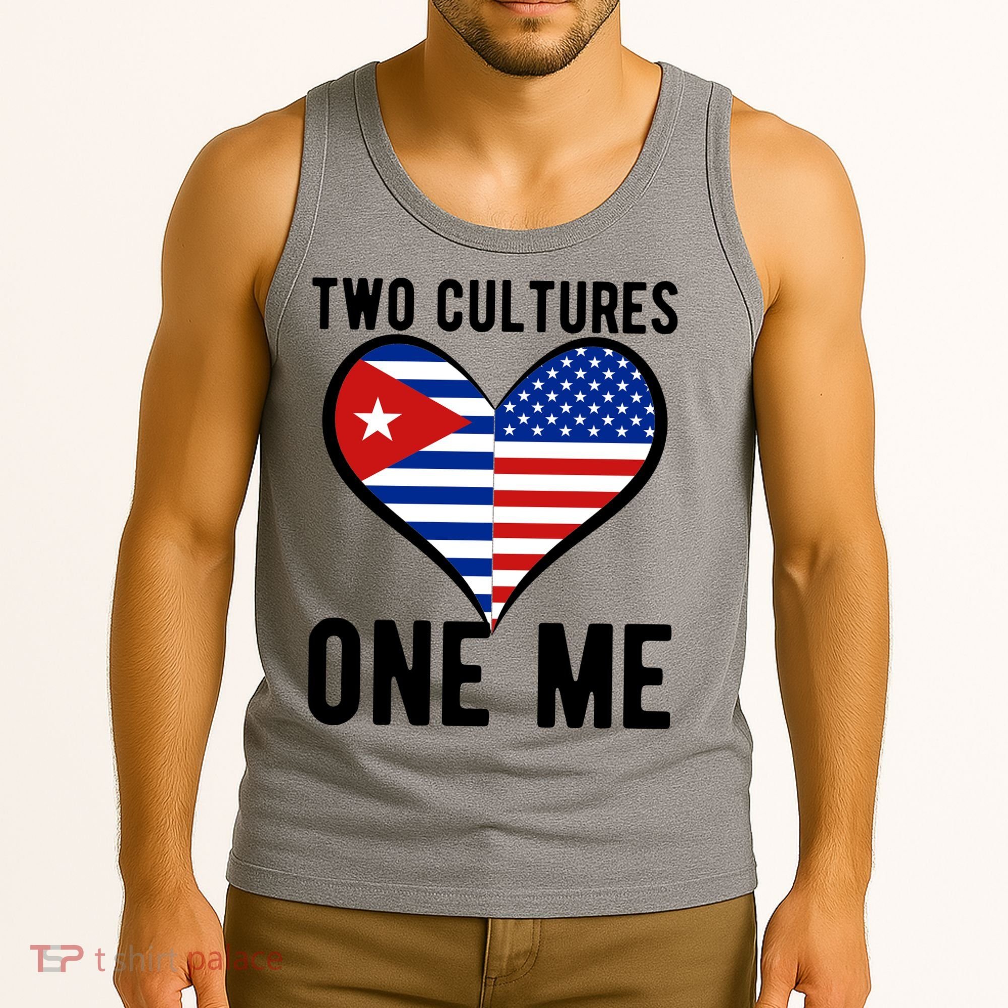 Two Cultures One Me Cuban American Heart Flag Tank Top