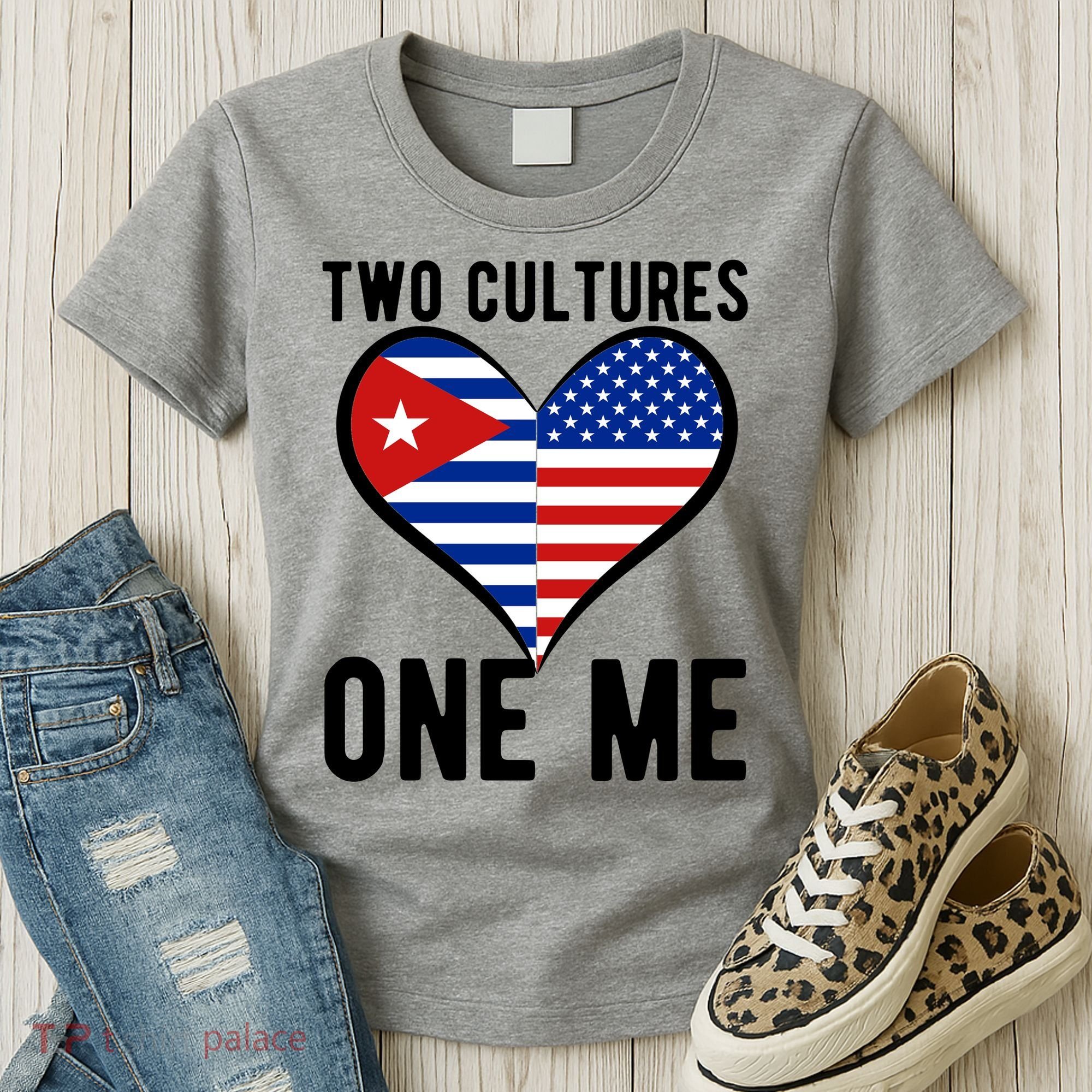 Two Cultures One Me Cuban American Heart Flag Women's T-Shirt