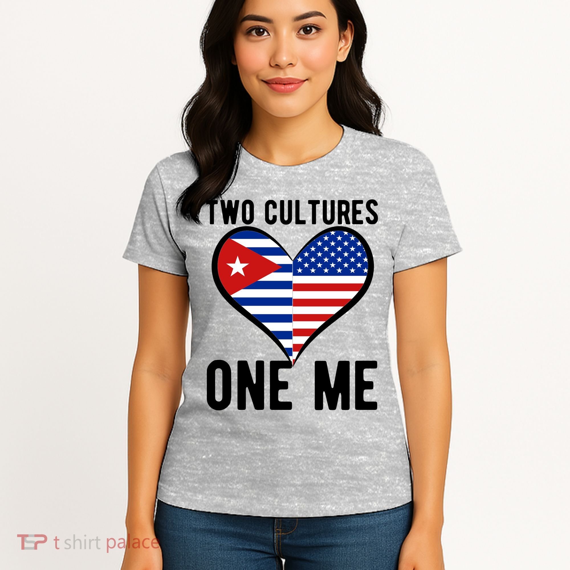 Two Cultures One Me Cuban American Heart Flag Women's T-Shirt