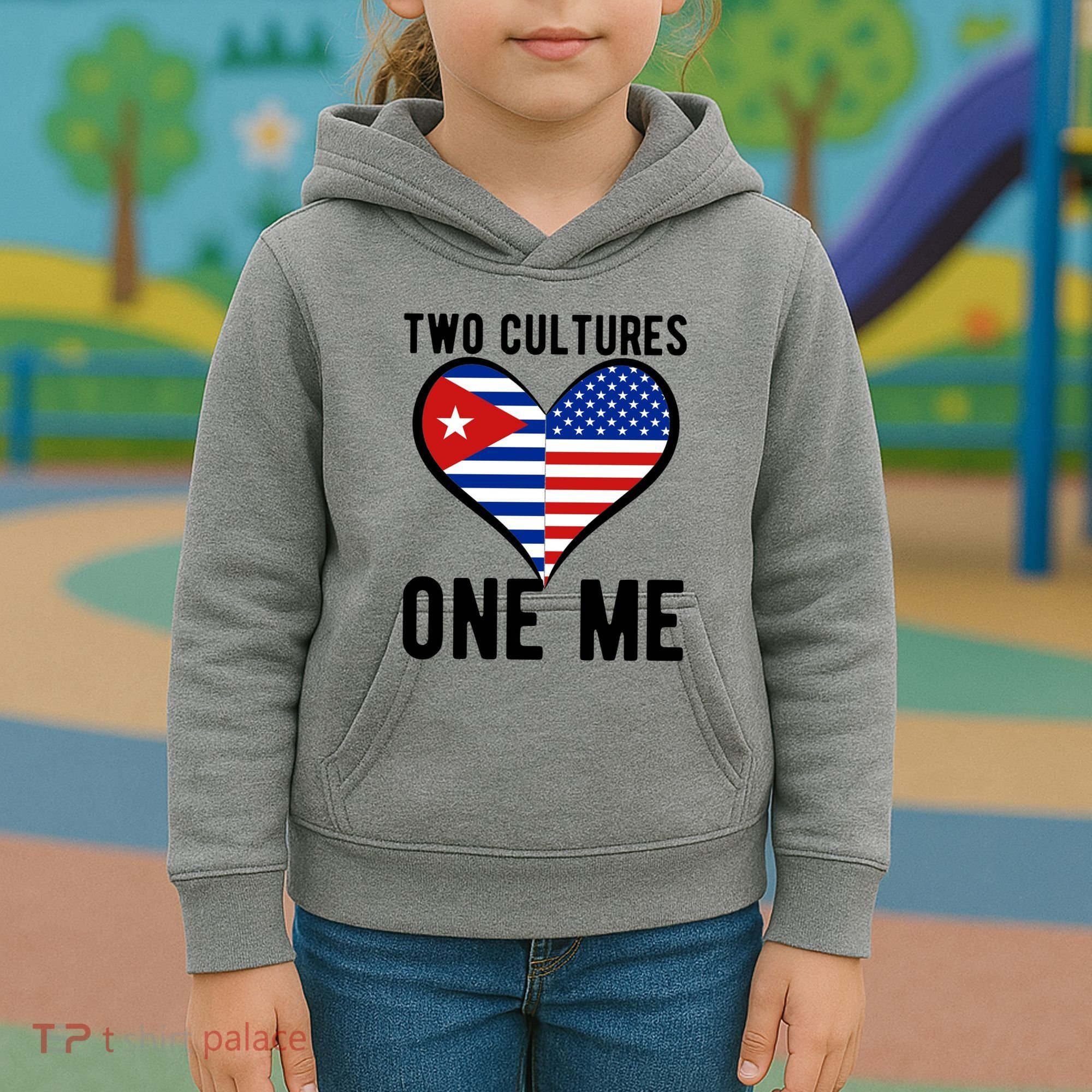 Two Cultures One Me Cuban American Heart Flag Kids Hoodie