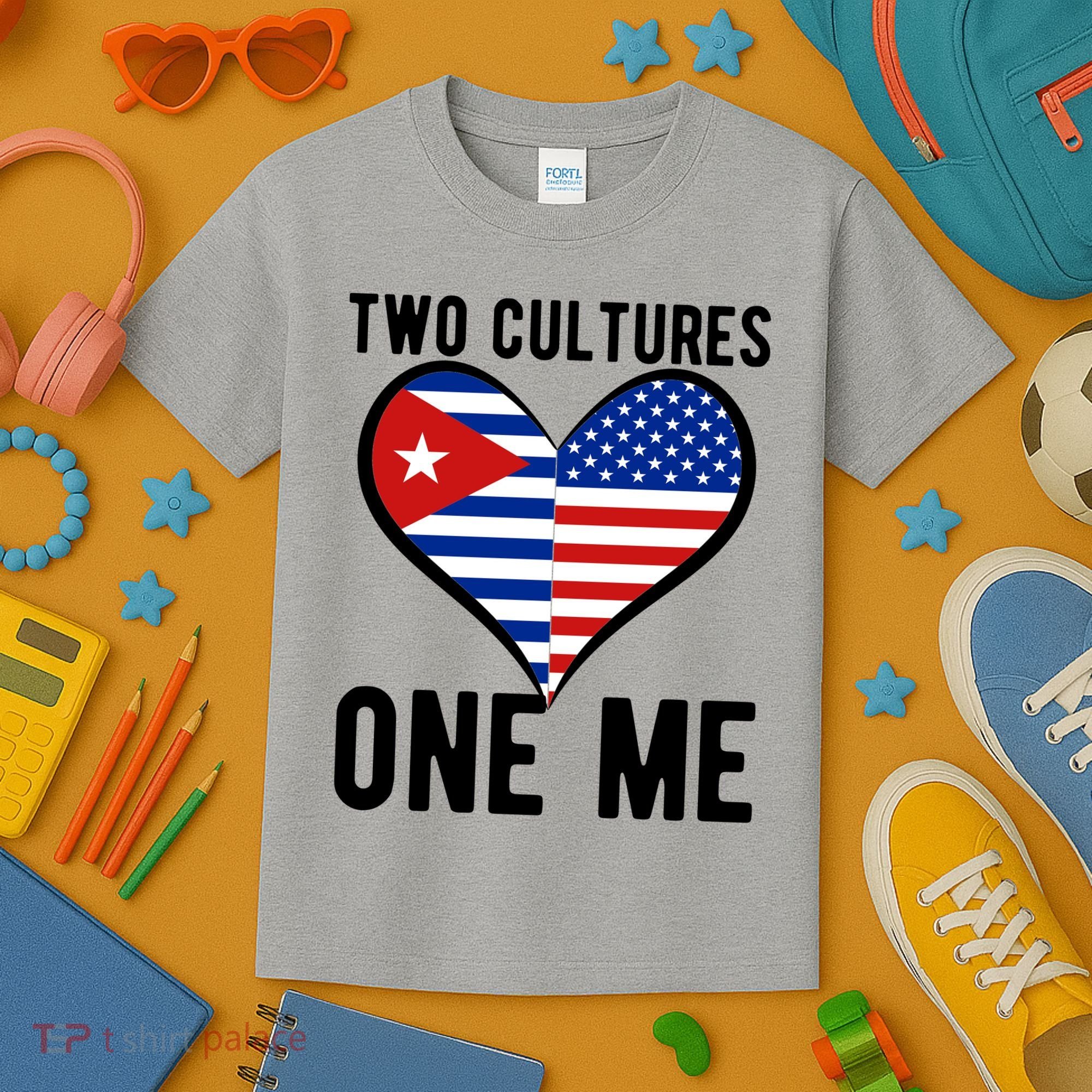 Two Cultures One Me Cuban American Heart Flag Kids T-Shirt