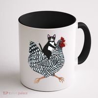 Tuxedo Cat On A Chicken Coffee Mug thumb 1