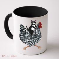 Tuxedo Cat On A Chicken Coffee Mug thumb 0