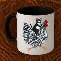 Tuxedo Cat On A Chicken Coffee Mug thumb 2