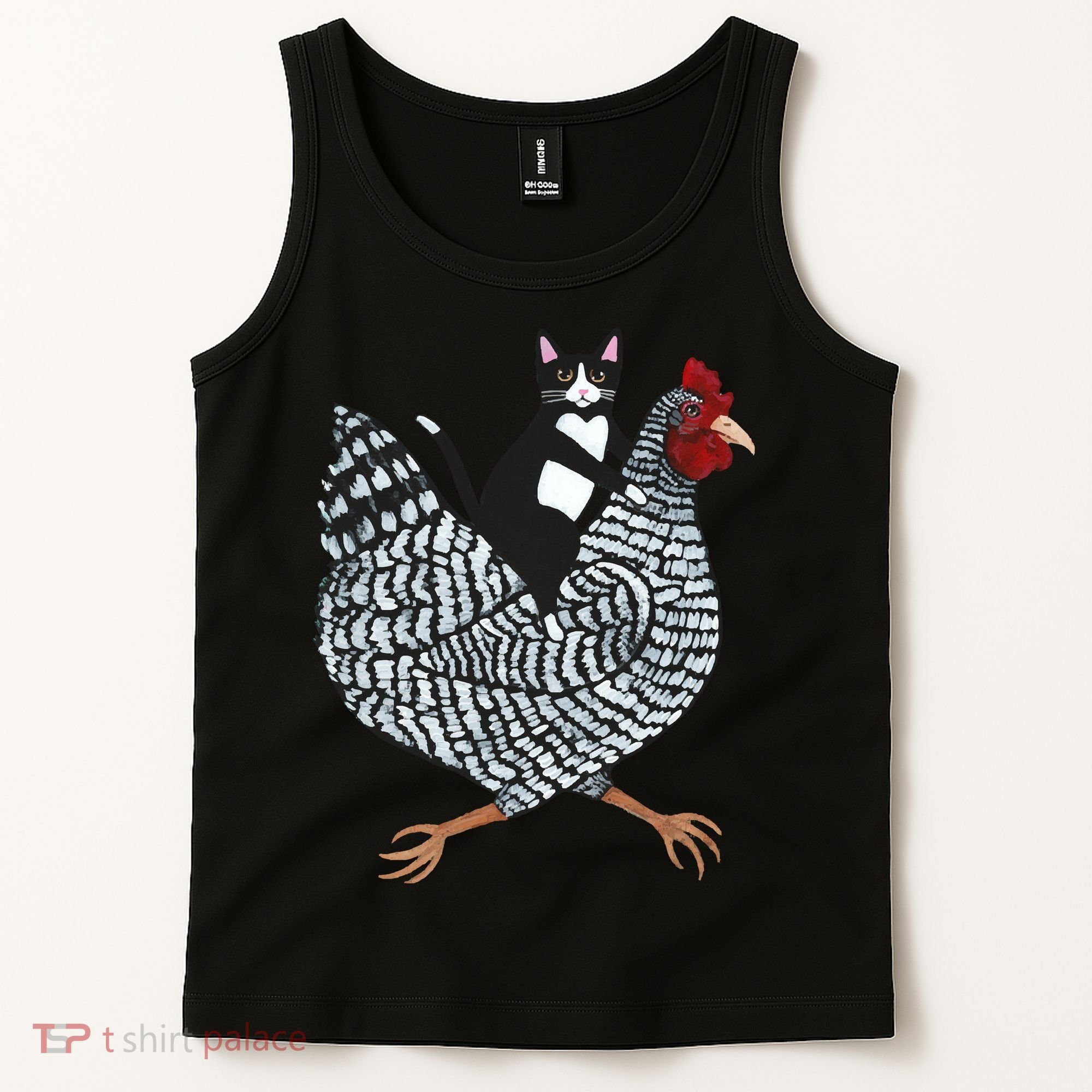 Tuxedo Cat On A Chicken Tank Top