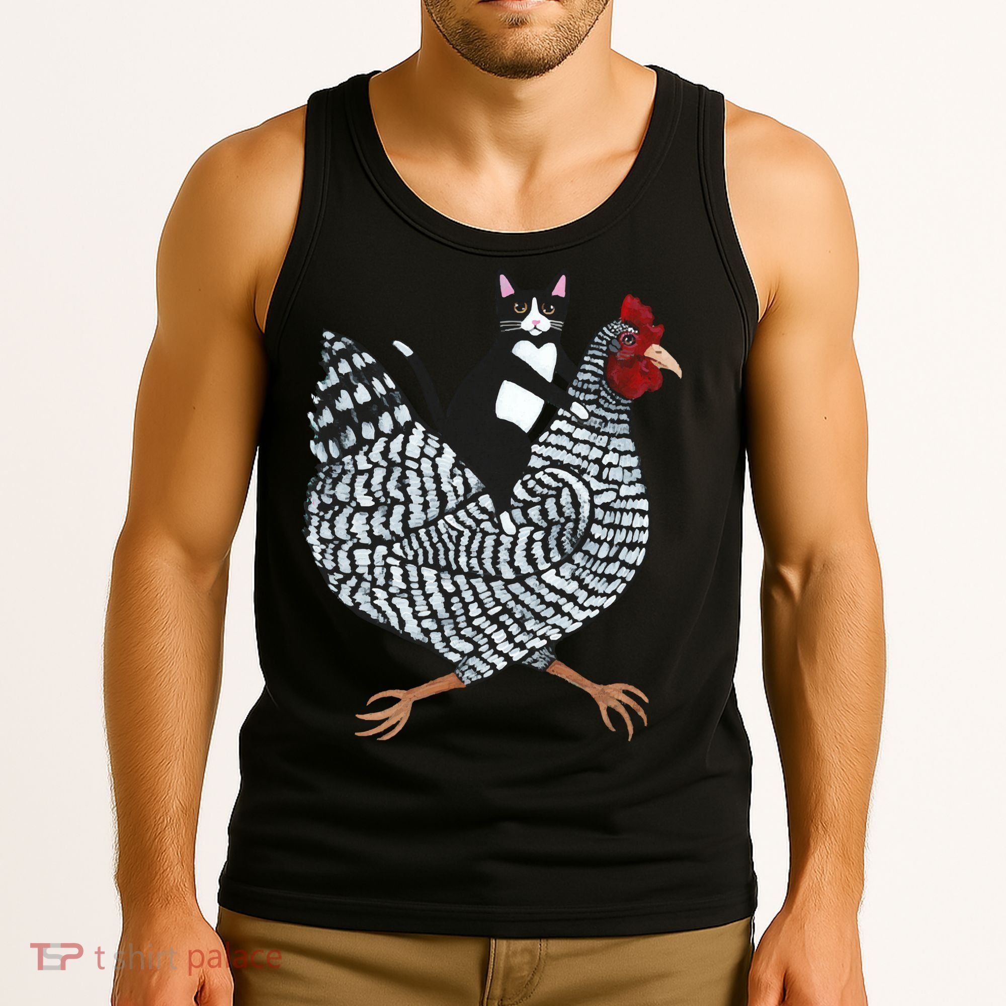 Tuxedo Cat On A Chicken Tank Top