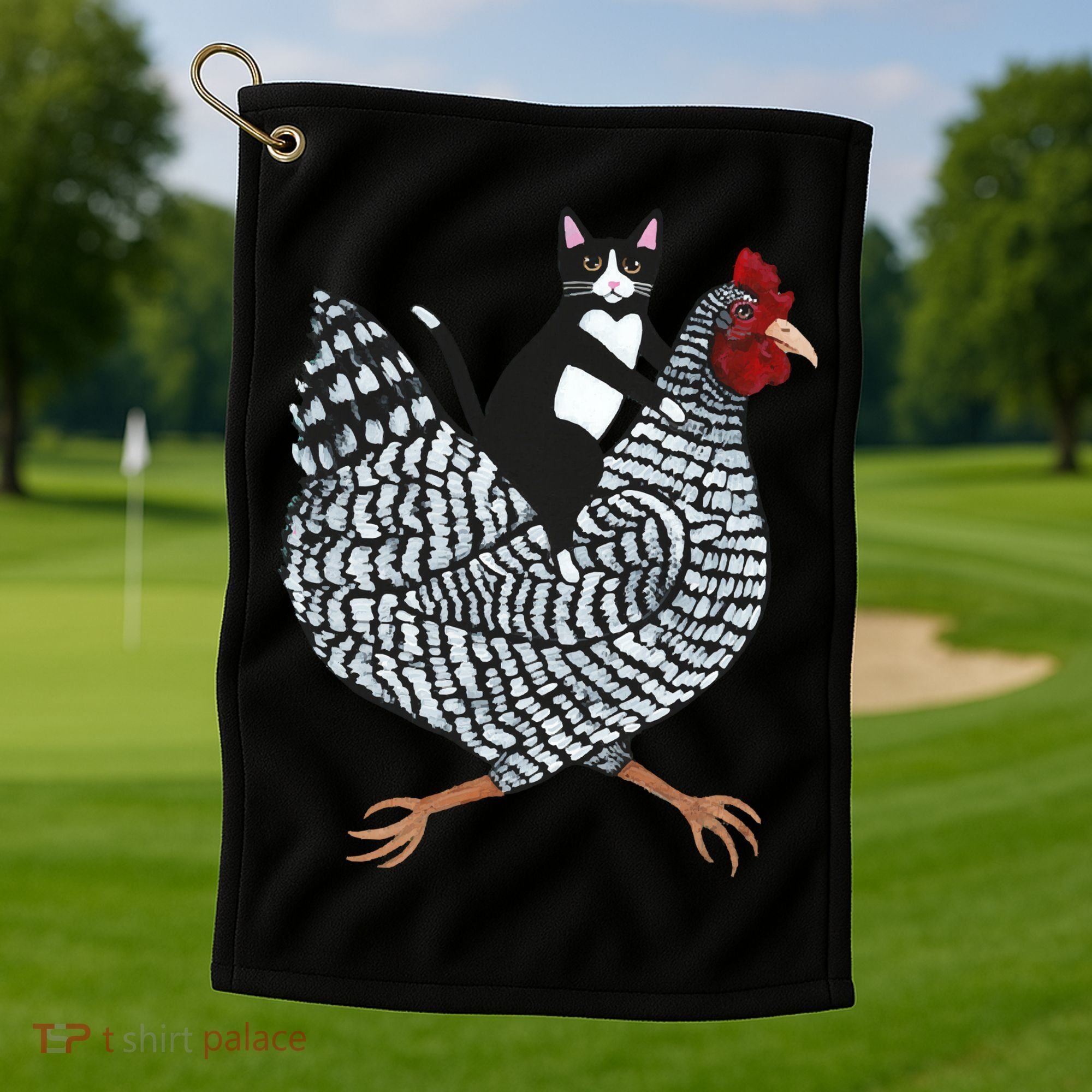 Tuxedo Cat On A Chicken Golf Towel