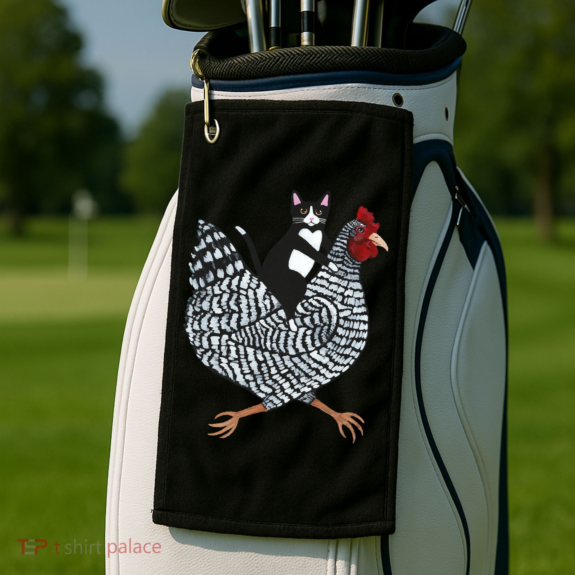 Tuxedo Cat On A Chicken Golf Towel