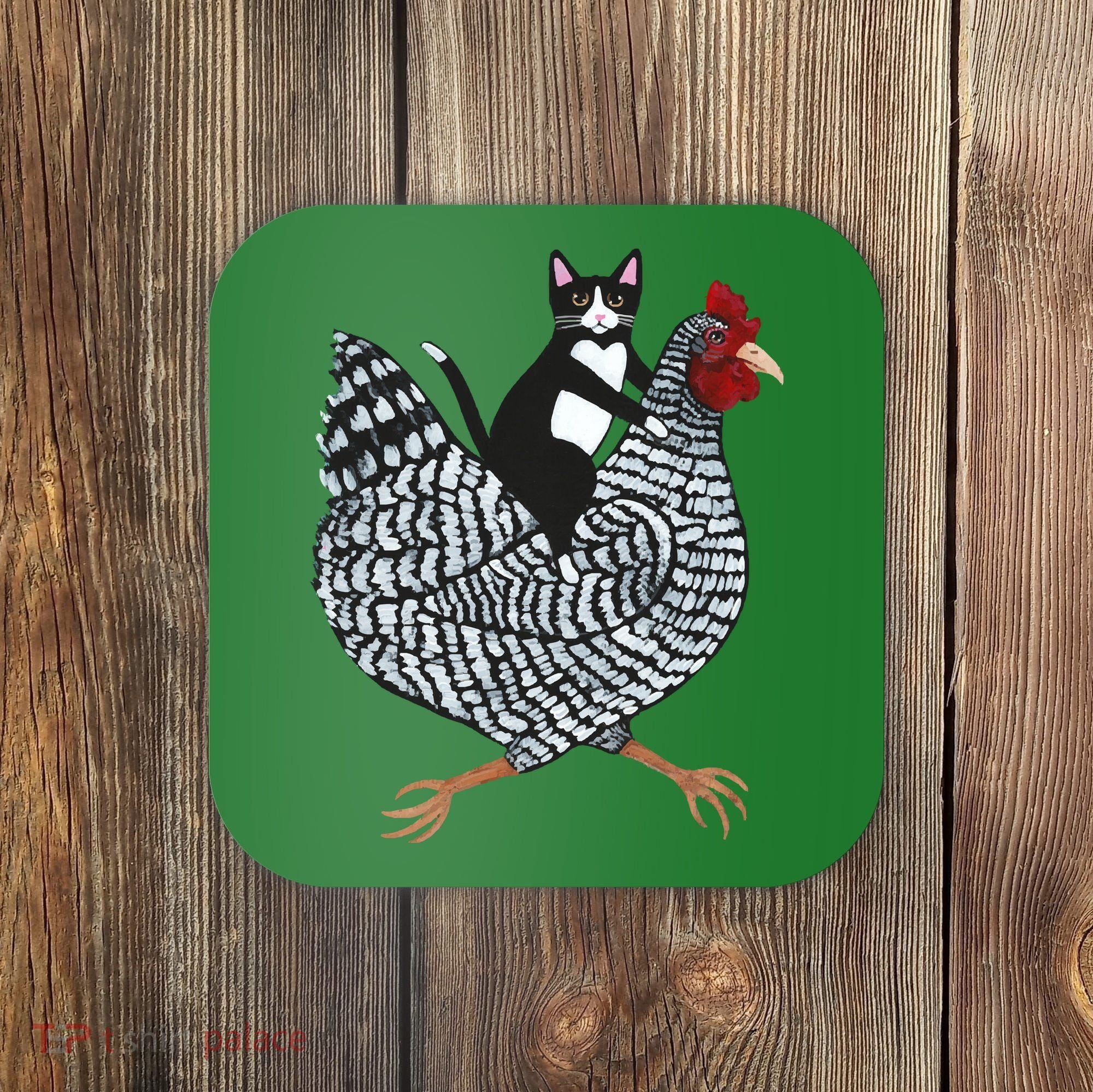 Tuxedo Cat On A Chicken Coaster