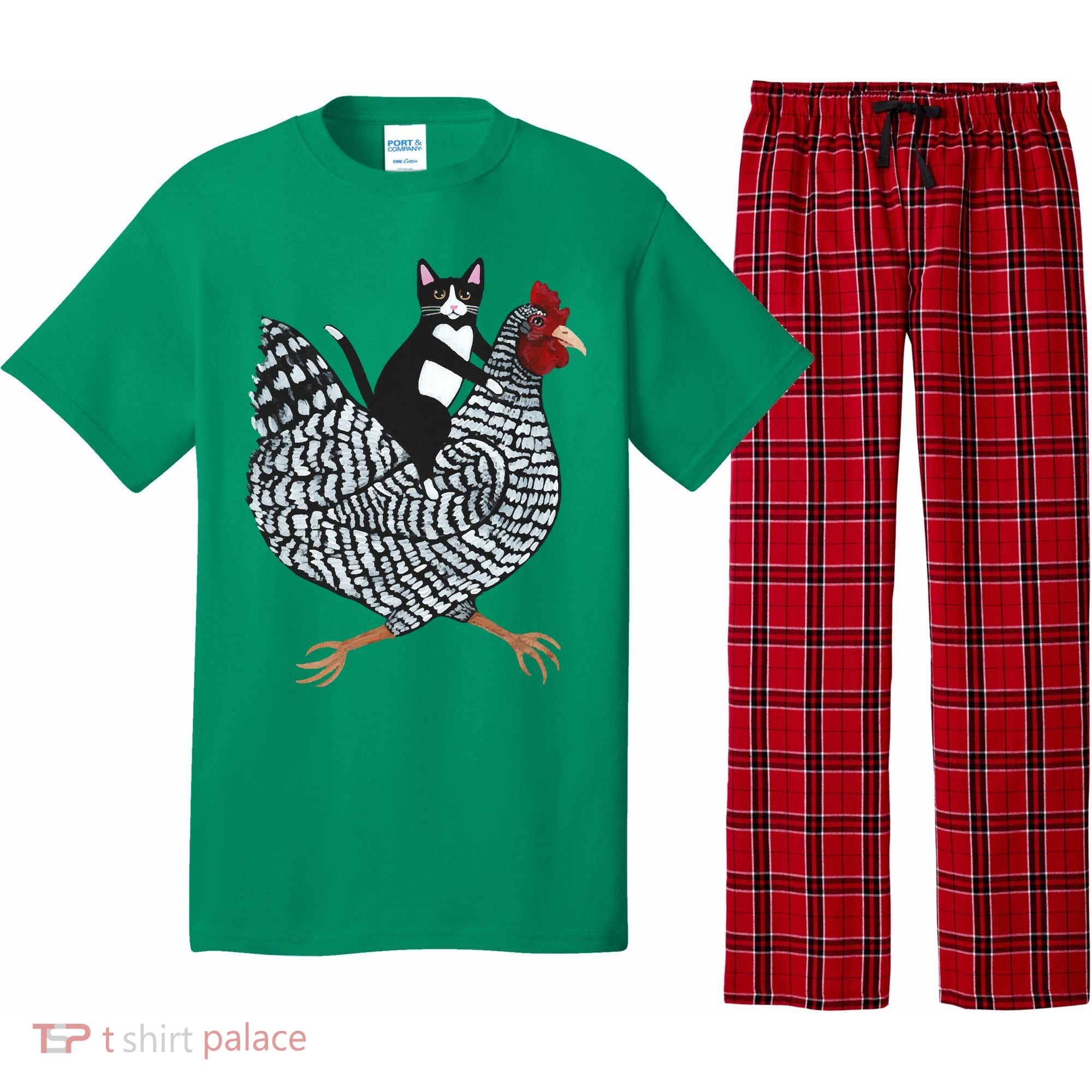 Tuxedo Cat On A Chicken Pajama Set