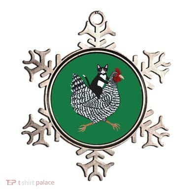Tuxedo Cat On A Chicken Ornament