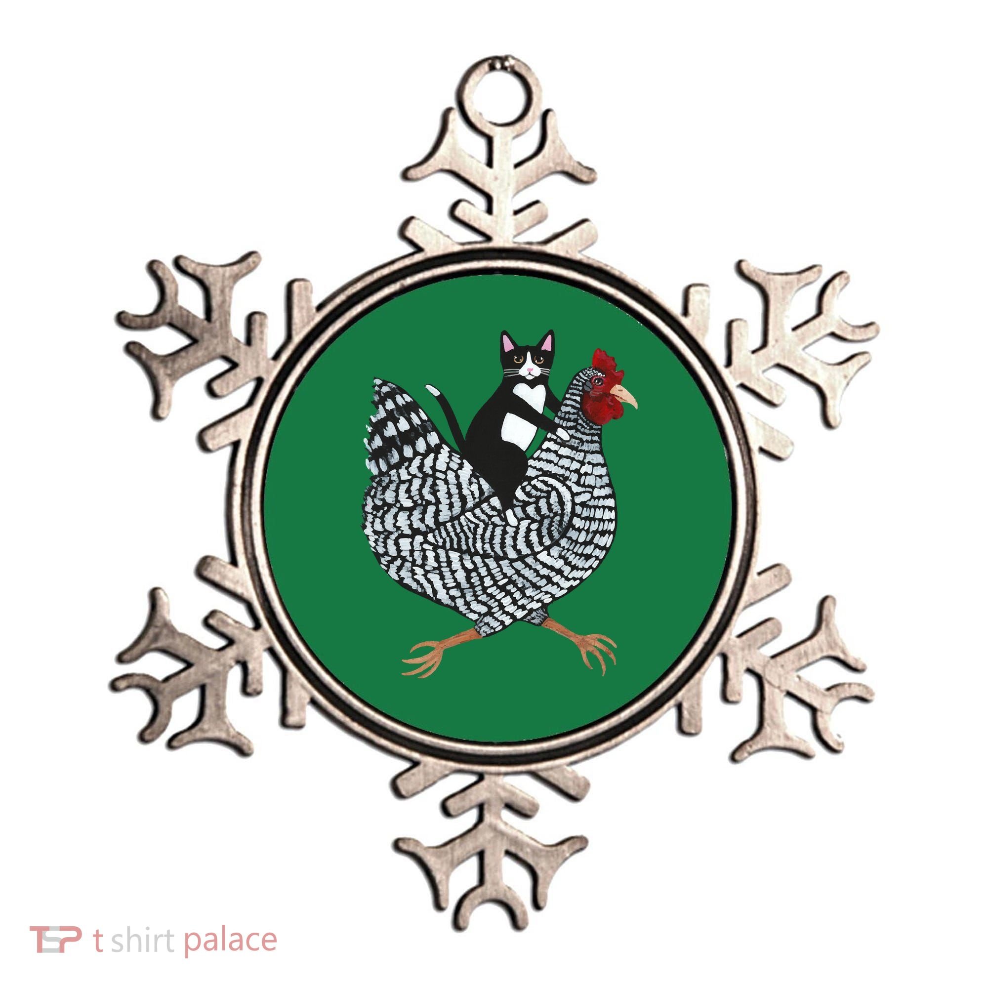 Tuxedo Cat On A Chicken Ornament