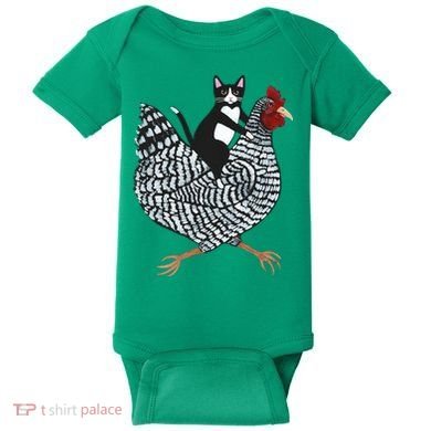 Tuxedo Cat On A Chicken Baby Bodysuit