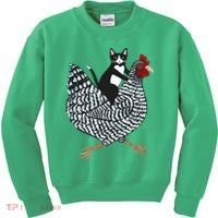 Tuxedo Cat On A Chicken Kids Sweatshirt thumb 0