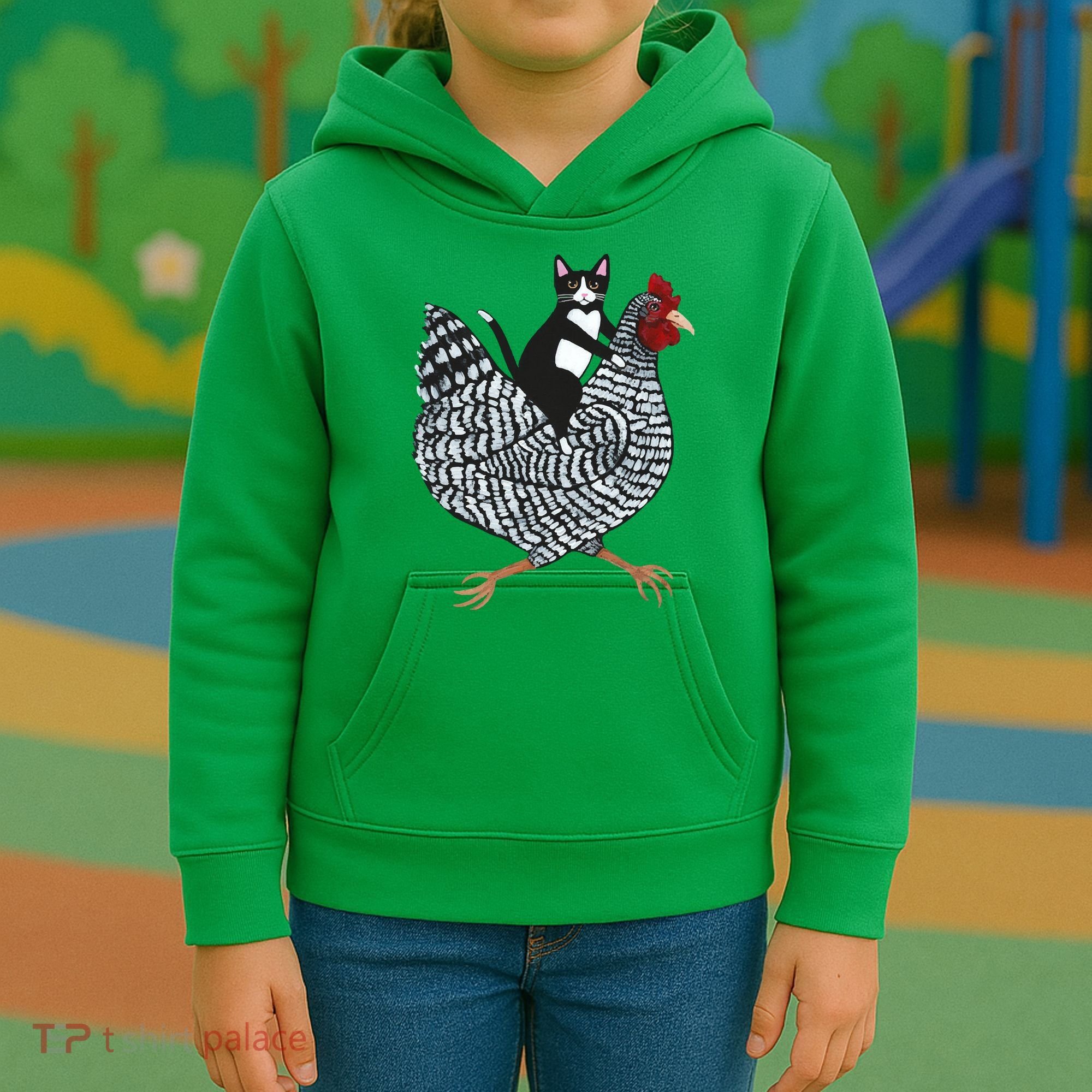 Tuxedo Cat On A Chicken Kids Hoodie
