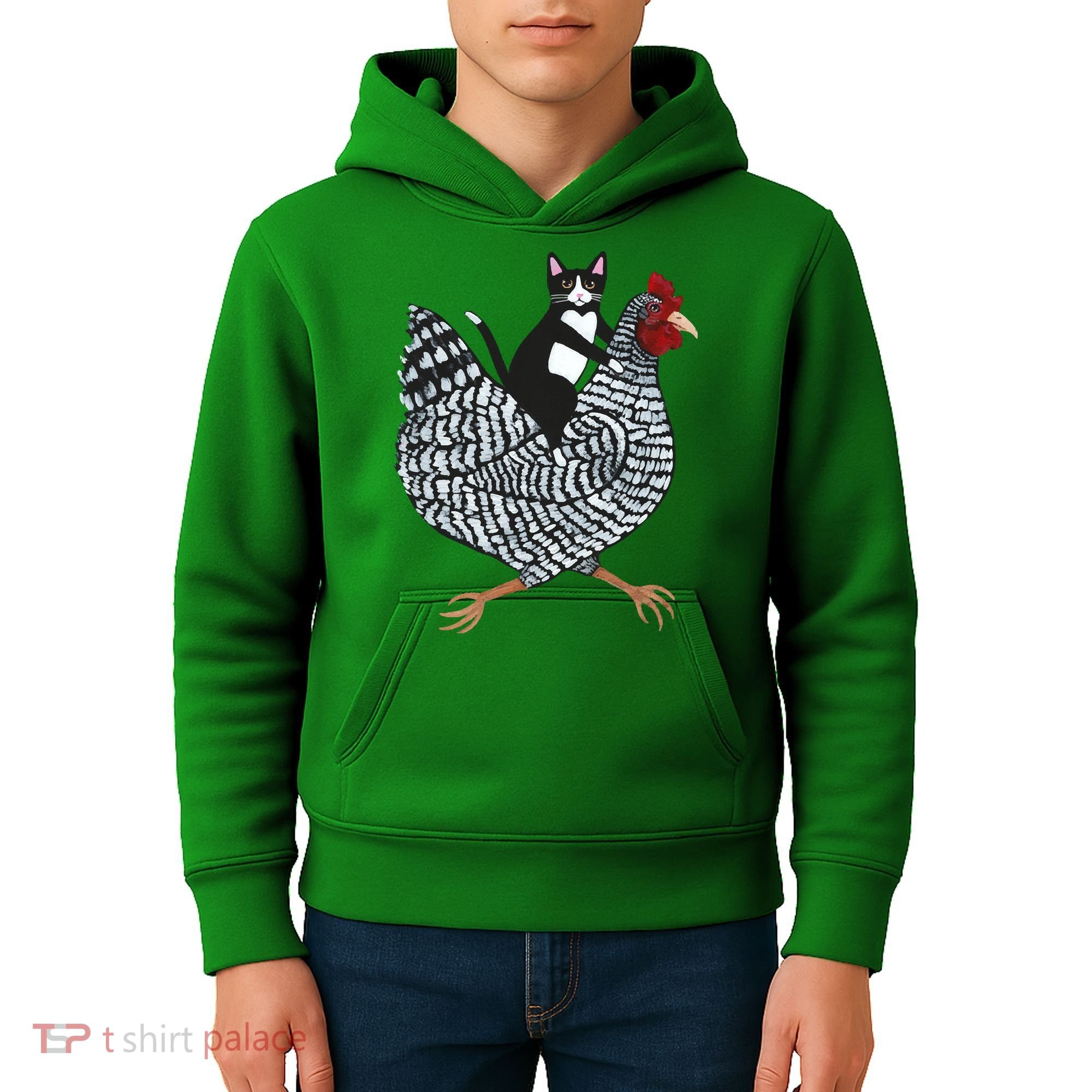 Tuxedo Cat On A Chicken Kids Hoodie