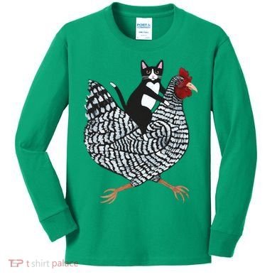 Tuxedo Cat On A Chicken Kids Long Sleeve Shirt