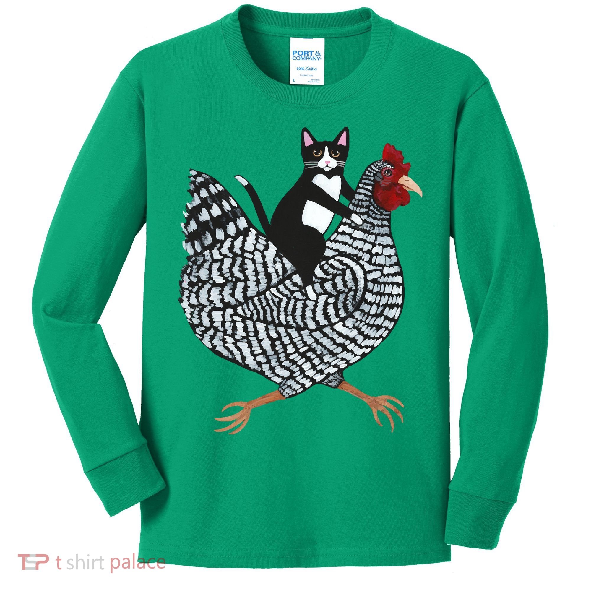 Tuxedo Cat On A Chicken Kids Long Sleeve Shirt