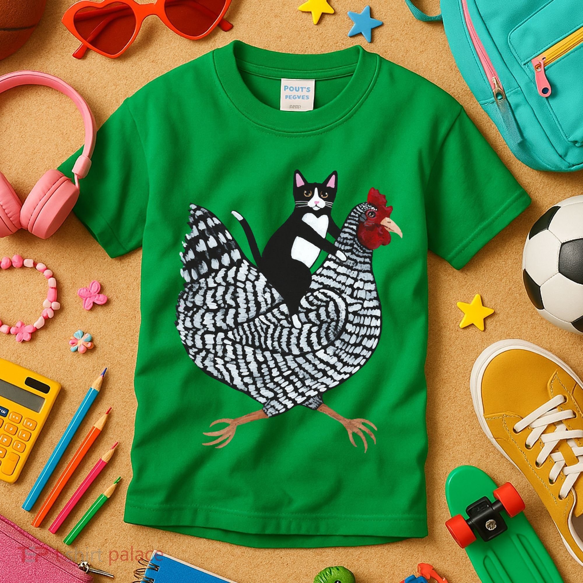 Tuxedo Cat On A Chicken Kids T-Shirt