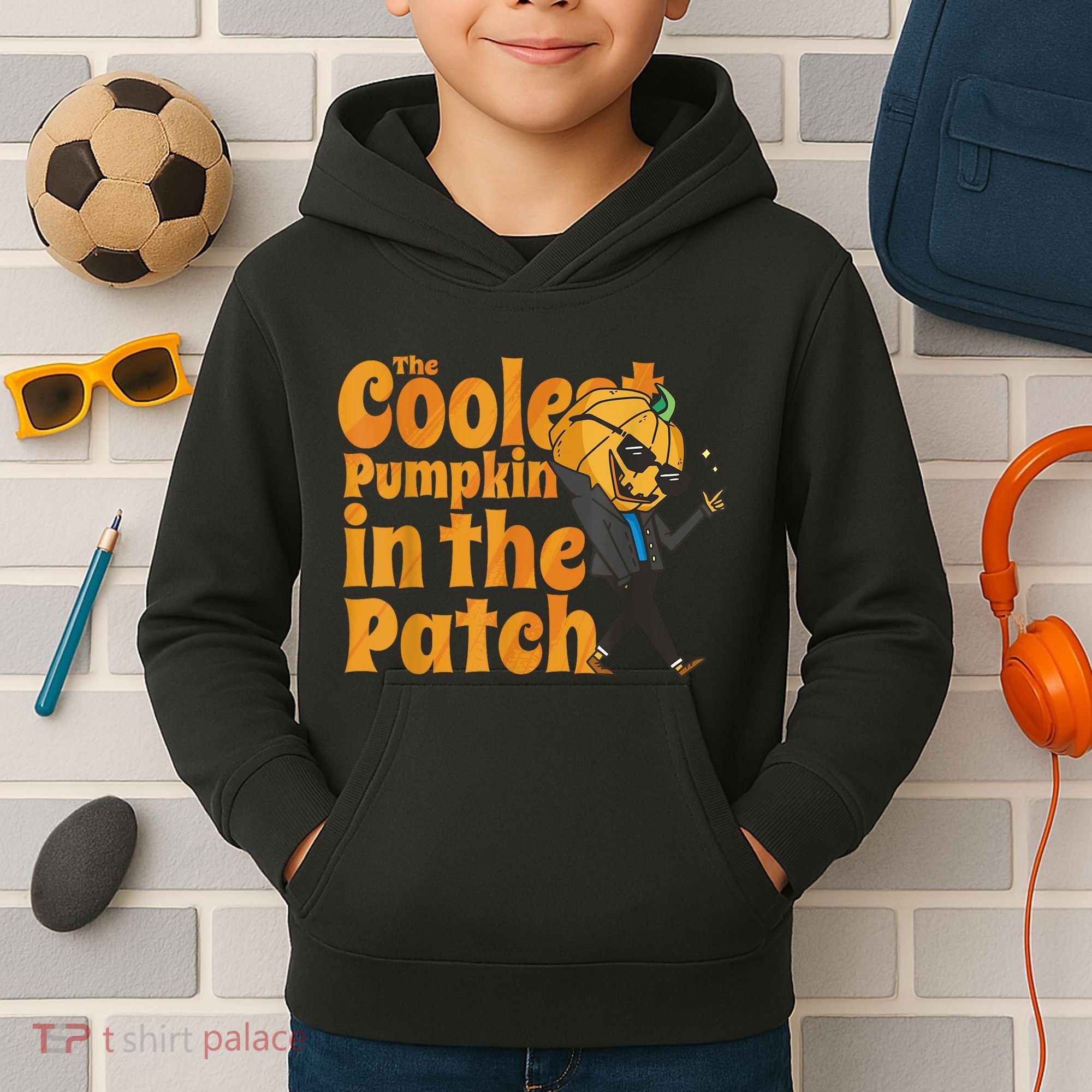 The Coolest Pumpkin In The Patch Kids Pumpkin Halloween Kids Hoodie